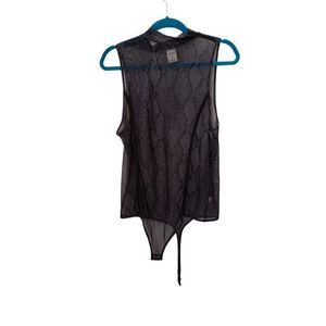 Express One Eleven Mockneck Snake Print Sheer Mesh Bodysuit Sleeveless Size XL